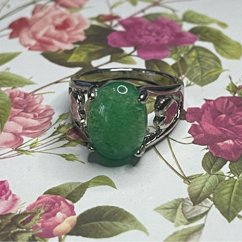 New Sterling Silver Oval Cut Green 4 Prong Crackle Quartz Gemstone Handmade Ring